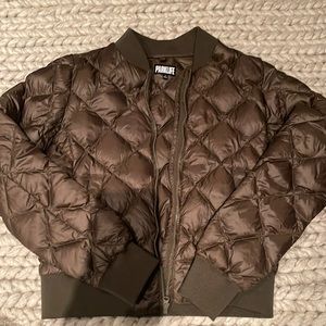 Aritzia ‘Parklife’ camo green quilted bomber.